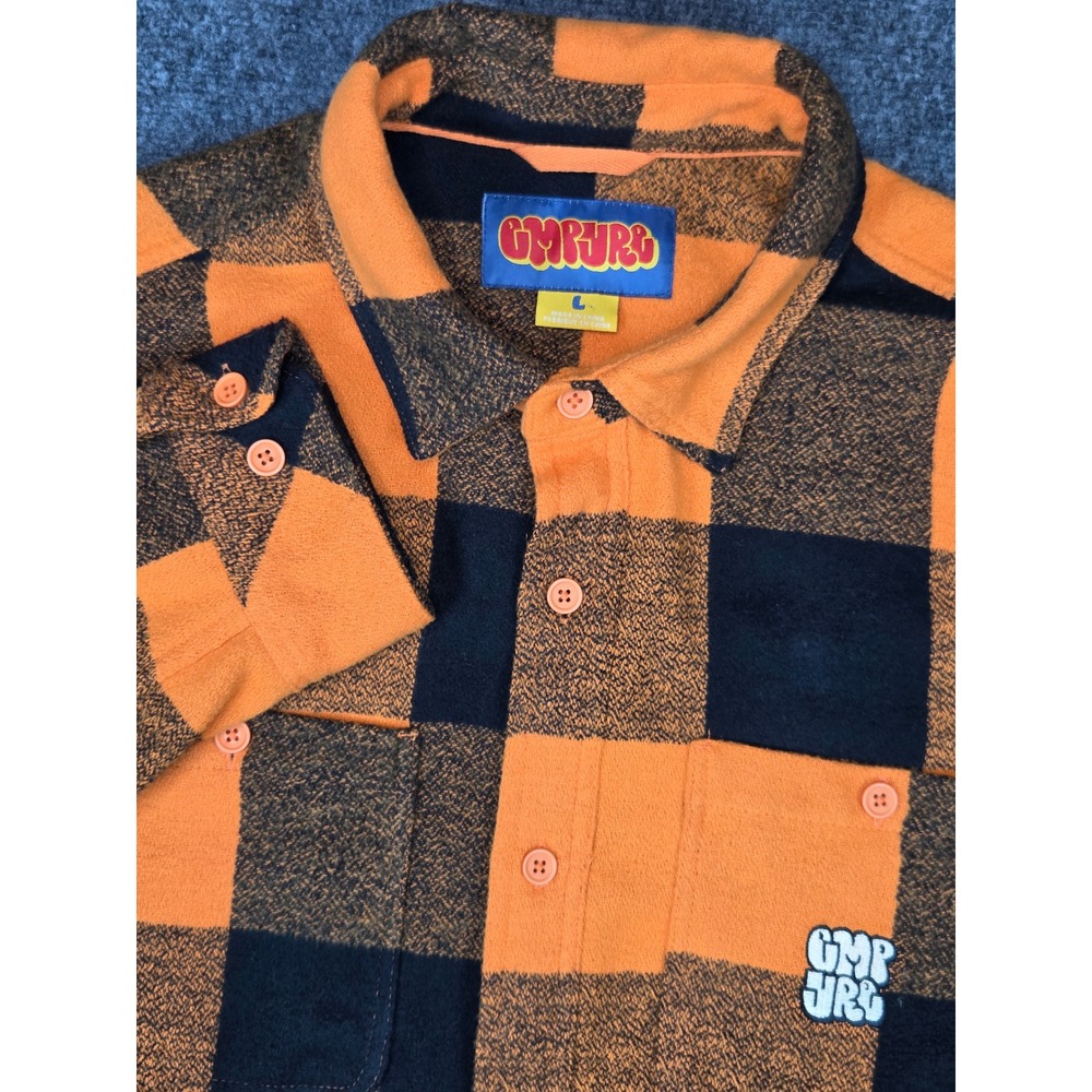Empyre Buffalo Plaid Flannel Shirt Mens Large Orange Black Fleece Button Down